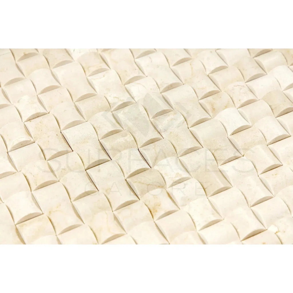 Rows of baklava pastries on Crema Marfil Marble 3-D Small-Bread Mosaic surface