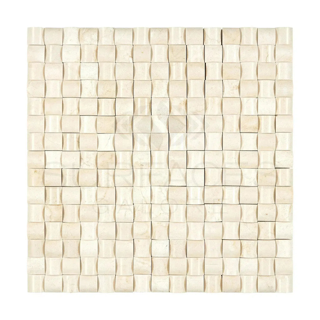 Textured beige mosaic tile from Crema Marfil Marble 3-D Small-Bread collection