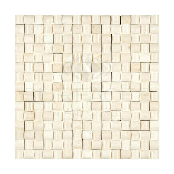 Textured beige mosaic tile from Crema Marfil Marble 3-D Small-Bread collection