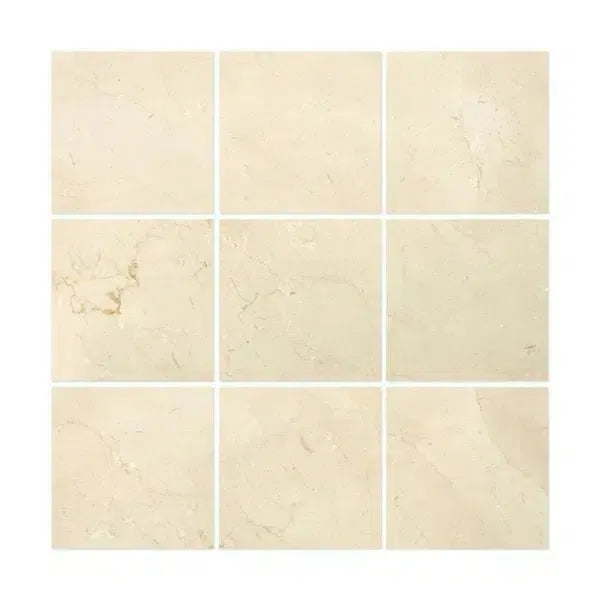 Beige Crema Marfil Marble 4X4 Polished or Honed tiles arranged in nine squares