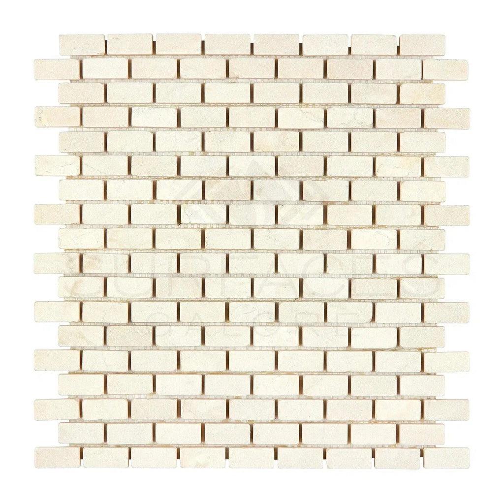 Crema Marfil Marble 5/8X1 1/4 Mini-Brick Mosaic Tumbled Rectangular Tile Sheet