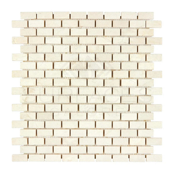 Crema Marfil Marble 5/8X1 1/4 Mini-Brick Mosaic Tumbled Rectangular Tile Sheet