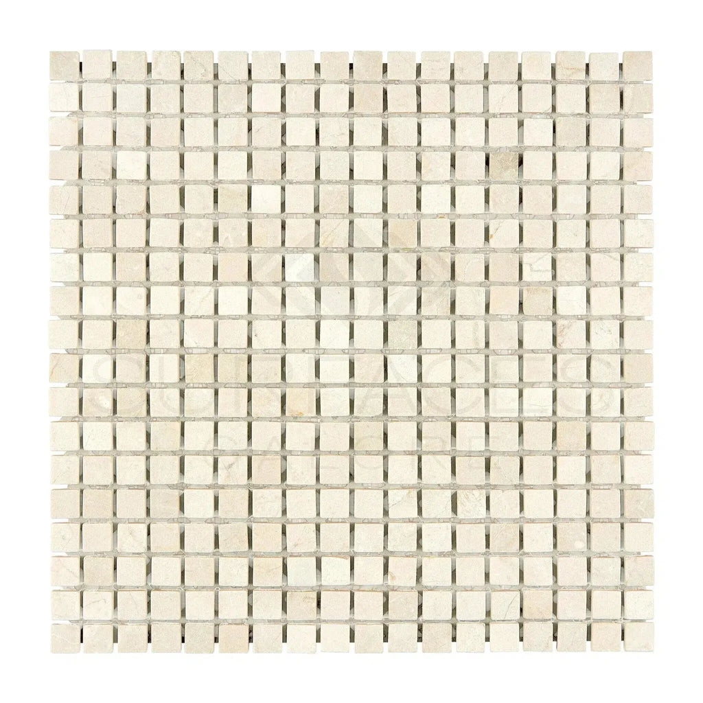 Crema Marfil Marble 5/8X5/8 Mosaic Tumbled Square Tile Sheet Display