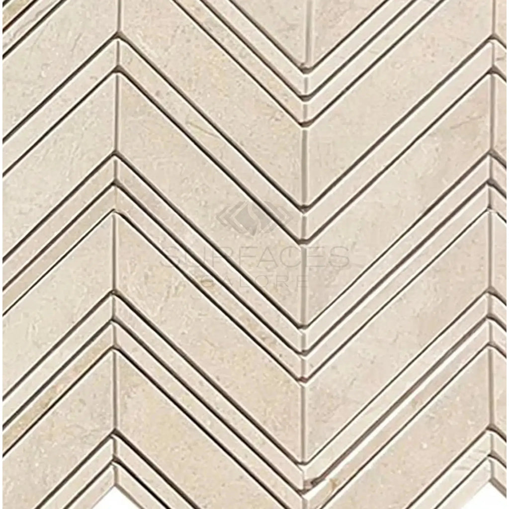 Crema Marfil Marble Chevron pattern tile in polished or honed finish, large format