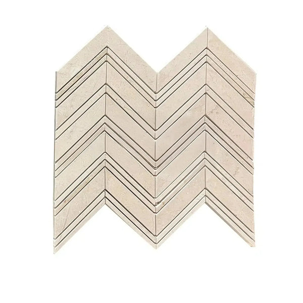 Crema Marfil Marble Chevron tile in polished finish showcasing elegant chevron pattern