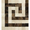 Square mosaic tile pattern featuring Crema Marfil Marble Greek Key Border Corner design