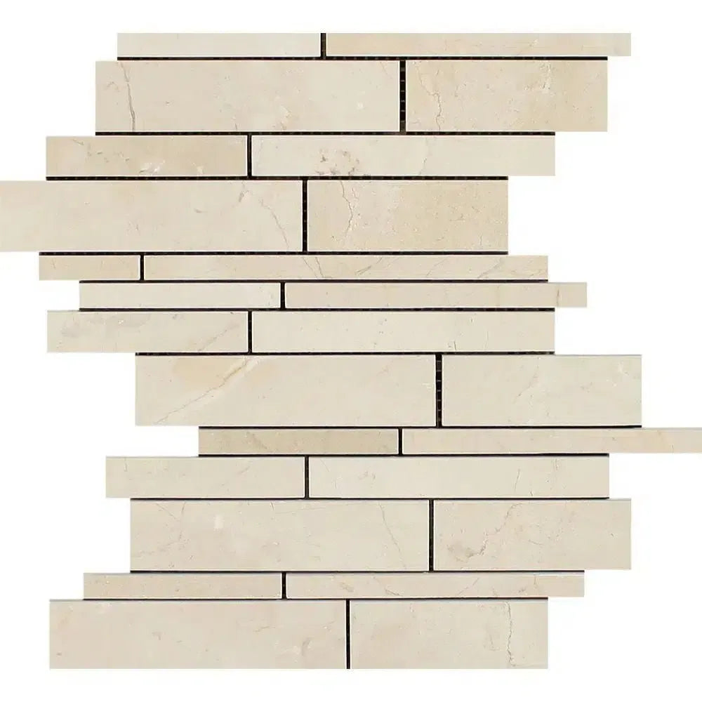 Beige stone mosaic tile of Crema Marfil Marble Manhattan polished or honed finish