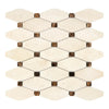 Mosaic tile sheet featuring Crema Marfil Marble with diamond and square shapes