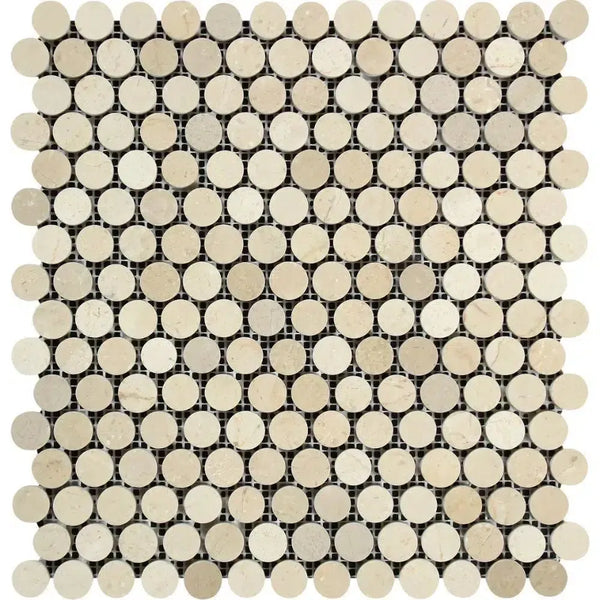 Crema Marfil Marble Penny-Round Mosaic Tile Sheet in Polished or Honed Finish