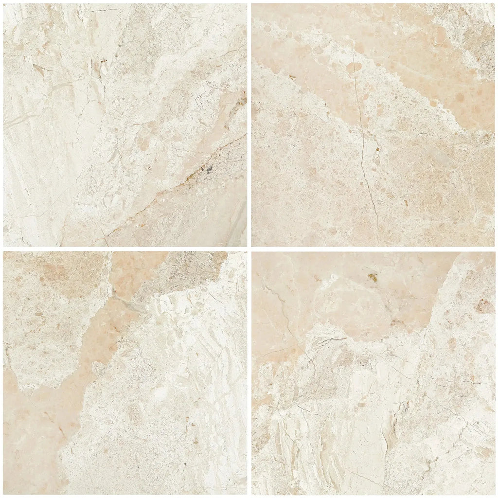 Four beige Diano Royal Marble 18X18 tiles polished or honed for elegant flooring