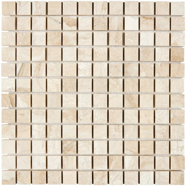 Beige mosaic tile sheet of Diano Royal Queen Beige Marble 1X1 Polished design