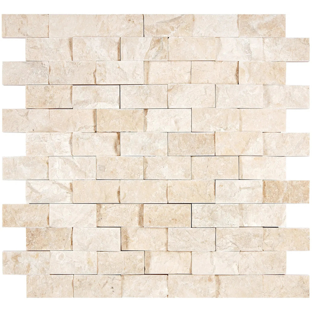 Beige stacked stone mosaic tile from Diano Royal Queen Beige Marble collection