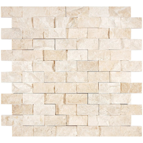 Beige stacked stone mosaic tile from Diano Royal Queen Beige Marble collection