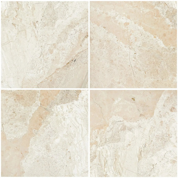 Four beige Diano Royal (Queen Beige) Marble polished tiles for elegant interiors