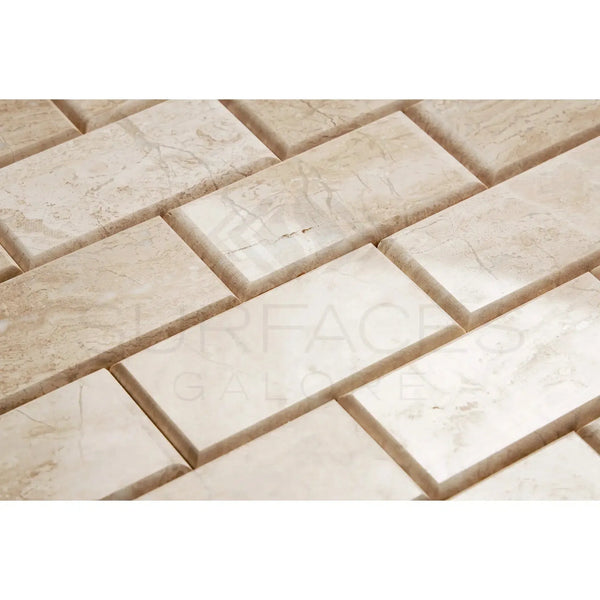 Rectangular beige marble tiles in Diano Royal Queen Beige polished mosaic design