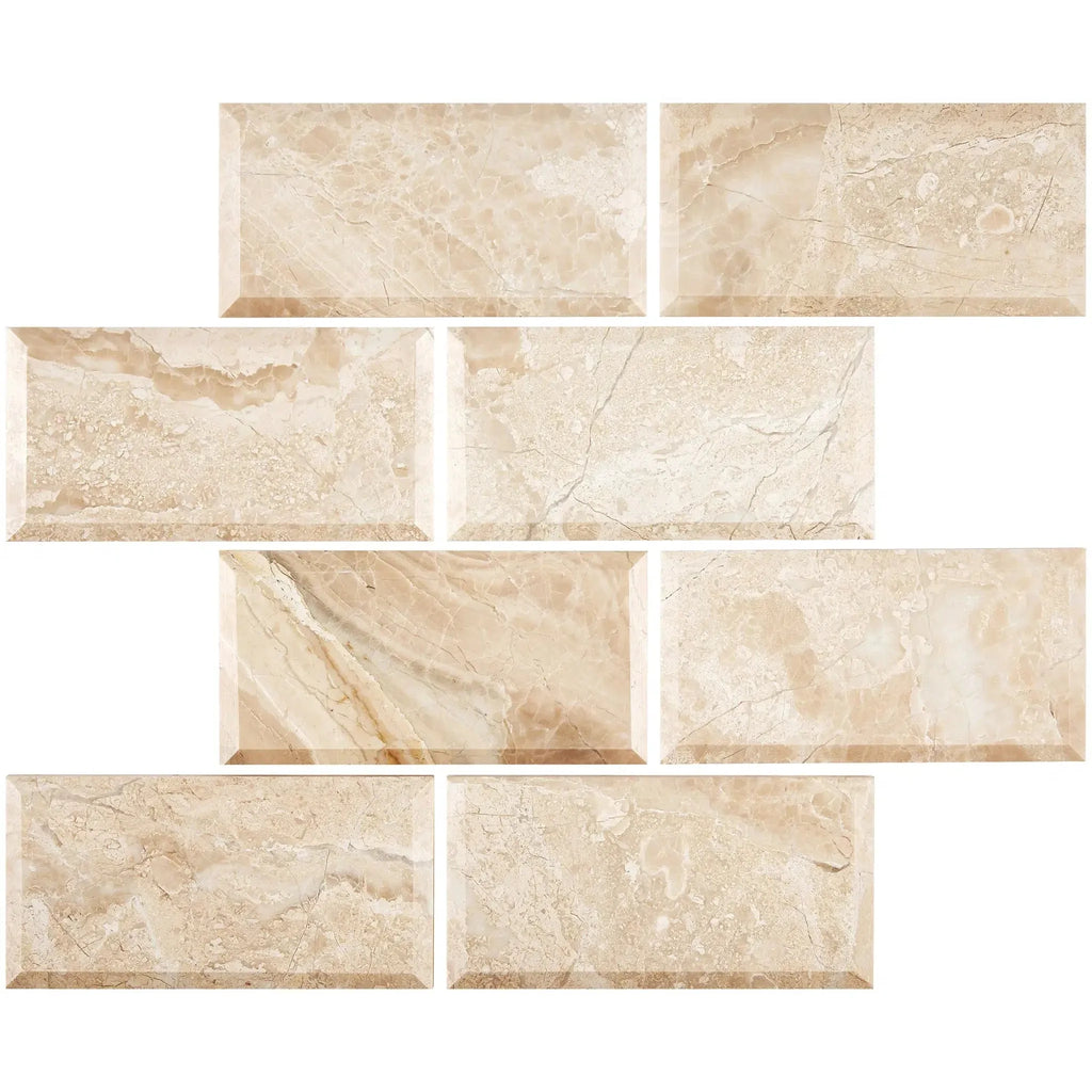 Beige marble-patterned rectangular tiles from Diano Royal Queen Beige collection