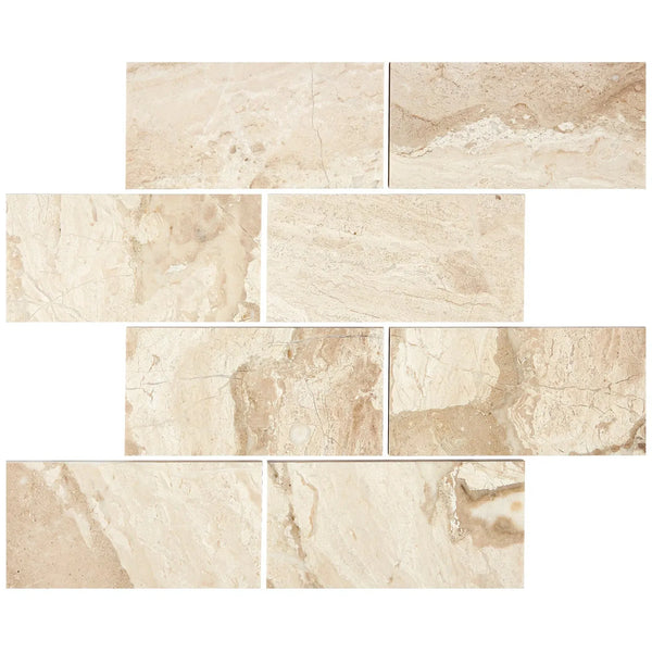 Beige marble tiles of Diano Royal Queen Beige Marble 3X6 polished or honed finish