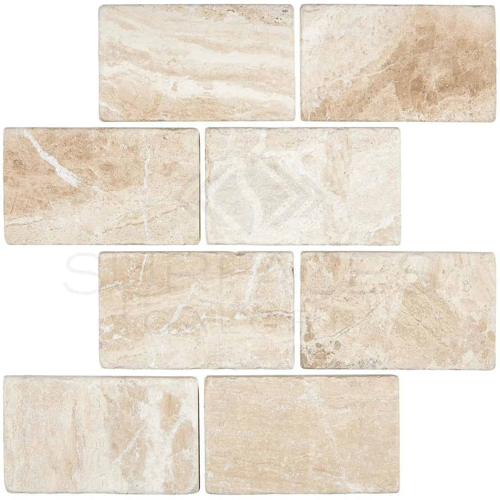 Rectangular travertine tiles of Diano Royal Queen Beige Marble 3X6 Tumbled finish