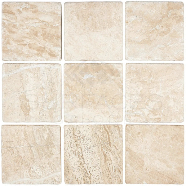 Nine square Diano Royal Queen Beige Marble 4X4 Tiled surface in tumbled finish