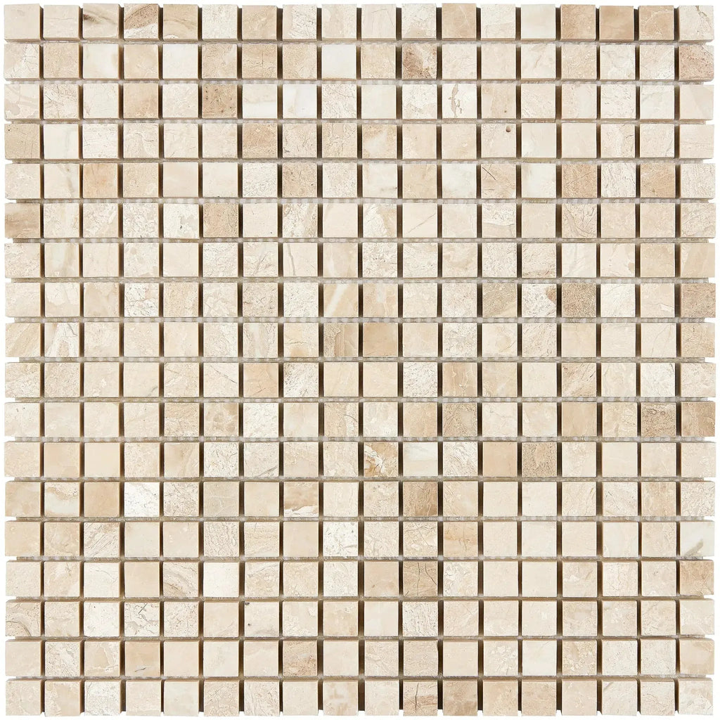 Beige mosaic tile sheet from Diano Royal Queen Beige Marble 5/8X5/8 Polished