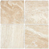 Four beige Diano Royal Marble 6X6 Tumbled tiles arranged elegantly