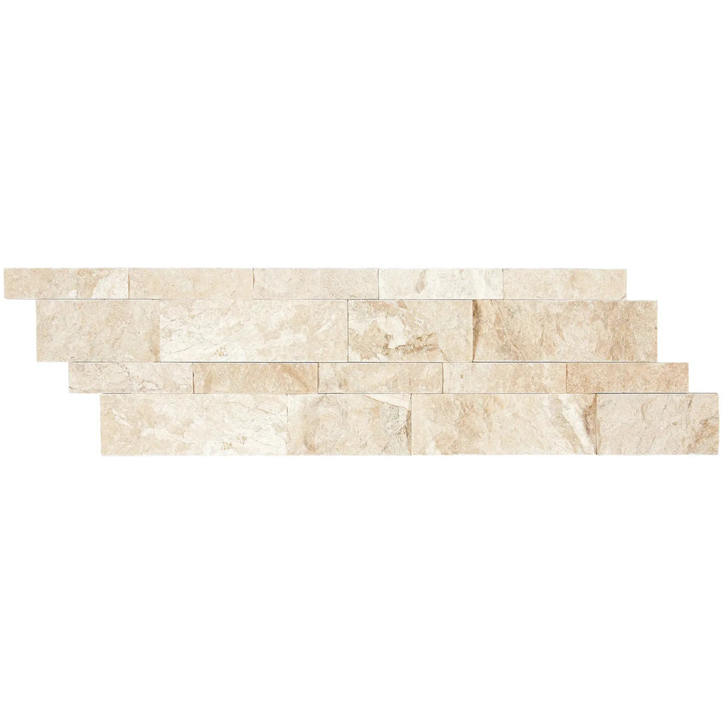 Beige stacked stone wall panel of Diano Royal Marble Ledger-Panel Mosaic Split-Faced