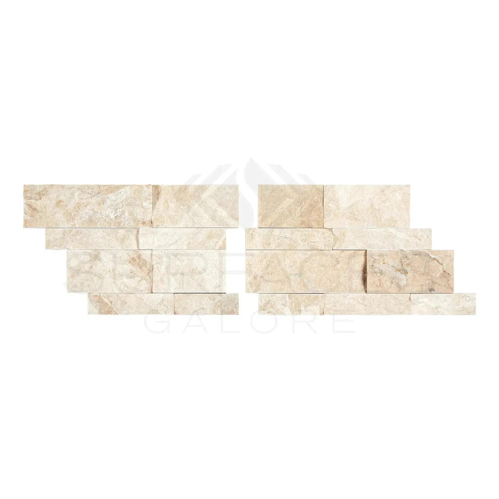 Beige stacked stone veneer from Diano Royal Marble Ledger-Panel Corner Mosaic