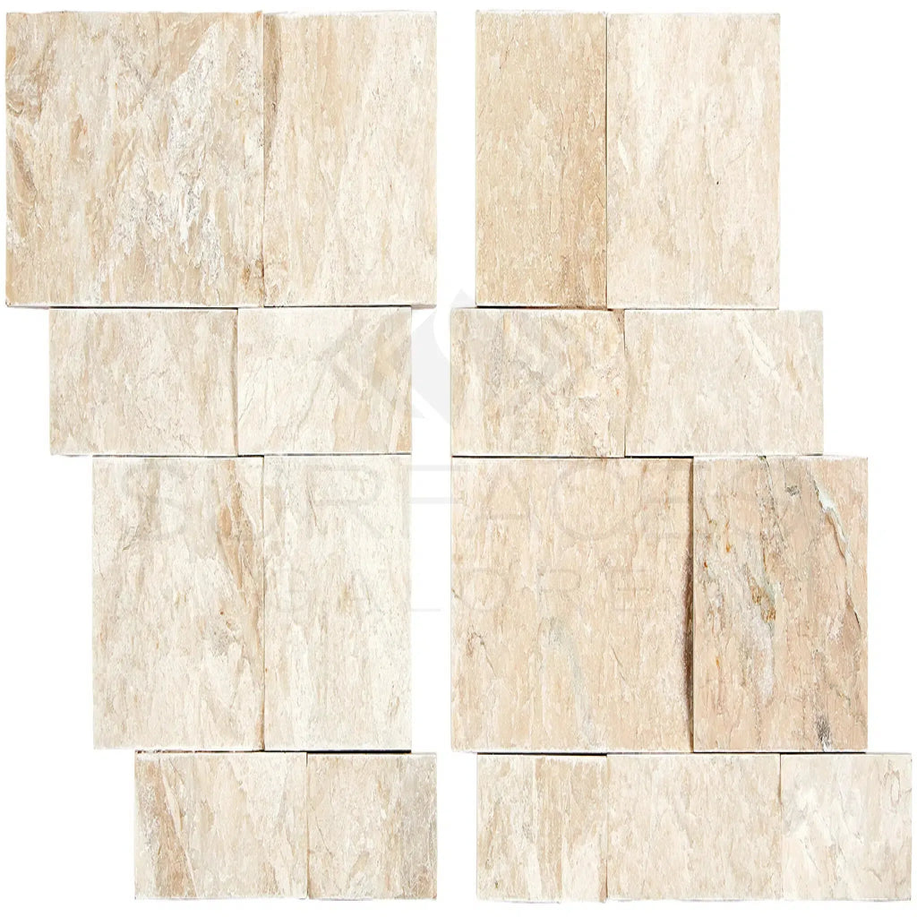 Beige Travertine Mosaic Tiles in Diano Royal Queen Beige Marble Ledger-Panel Corner Mosaic