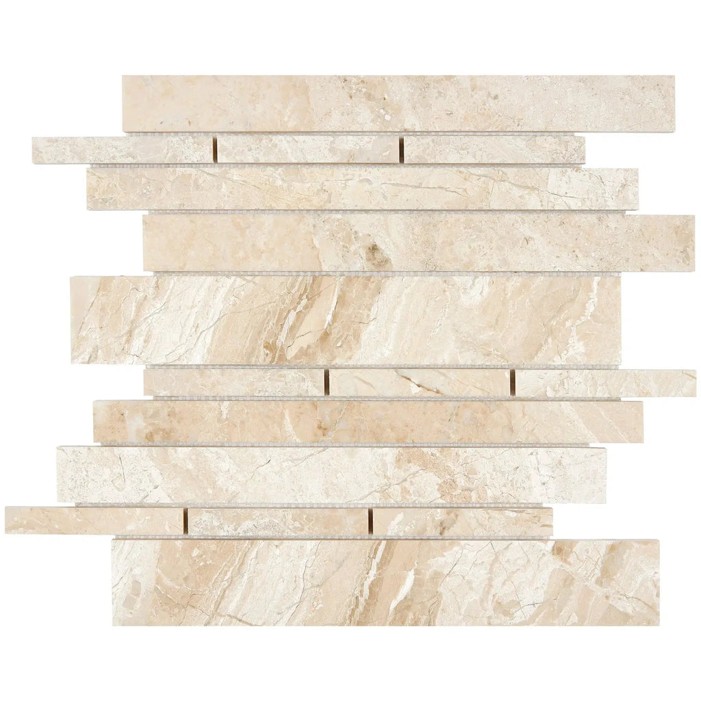 Beige marble mosaic tile from Diano Royal Queen Beige Marble Manhattan collection