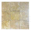 Nine square Dore Reale Light travertine tiles in golden beige for premium flooring