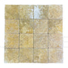 Square travertine tile mosaic Dore Reale Light Golden Beige 6X6 Tumbled Tile display