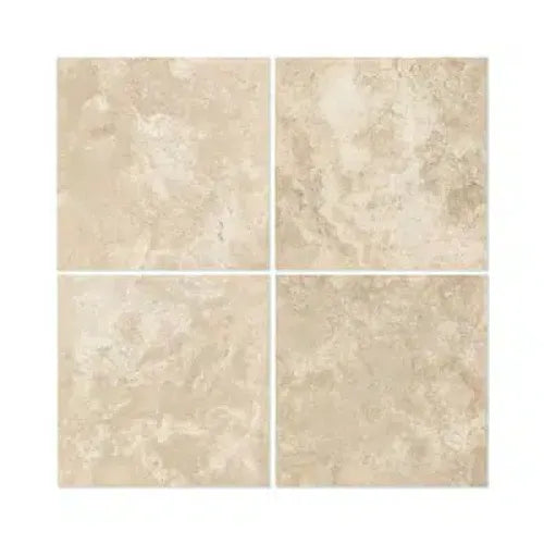 Four beige marble tiles of Durango Paredon 12X12 Travertine Filled and Honed