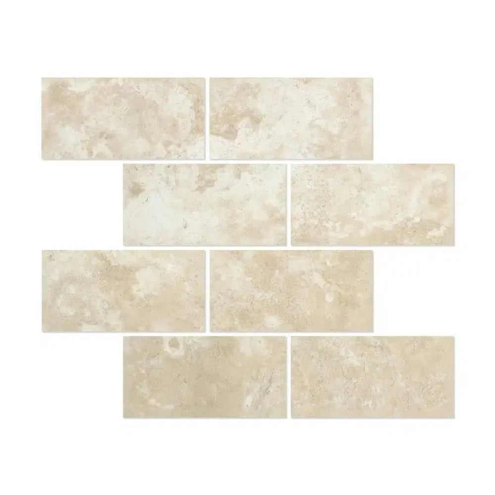 Rectangular beige marble tiles from Durango Paredon 12X24 Travertine Collection