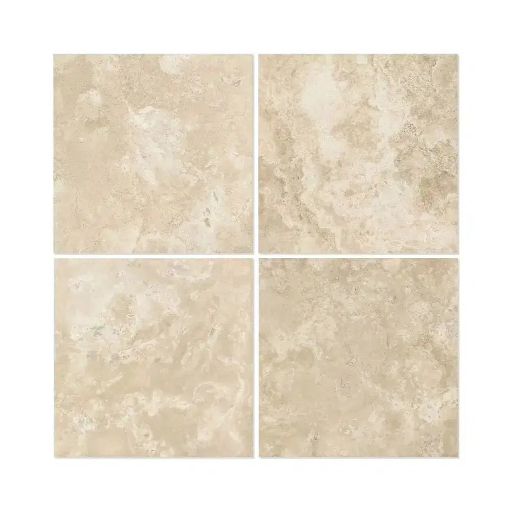 Four beige marble tiles of Durango Paredon 16X16 Travertine Filled and Honed