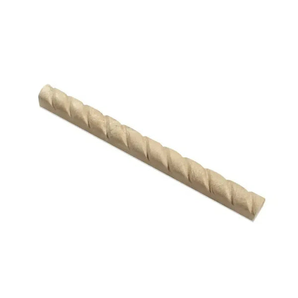 Carved wooden dowel in Durango Paredon Mexican 1X12 Rope Trim Liner Travertine Honed