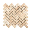 Beige herringbone tile pattern in Durango Paredon Mexican 1X2 Mosaic Travertine