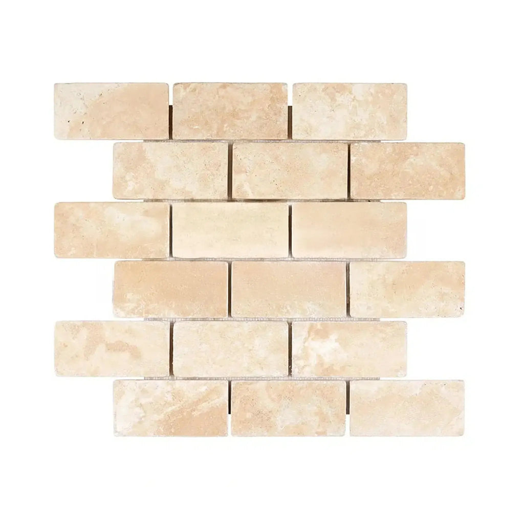 Rectangular beige brick mosaic in Durango Paredon Mexican 2X4 Brick Mosaic Travertine