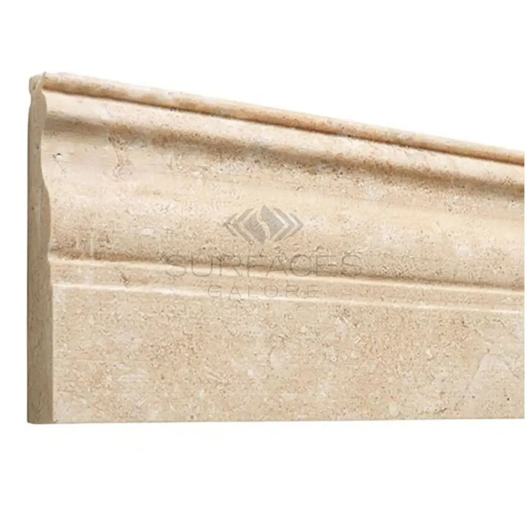 Beige travertine molding for Durango Paredon 4X12 baseboard trim liner honed finish