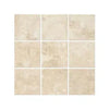 Nine square beige tiles of Durango/Paredon Mexican 4X4 Travertine Filled and Honed