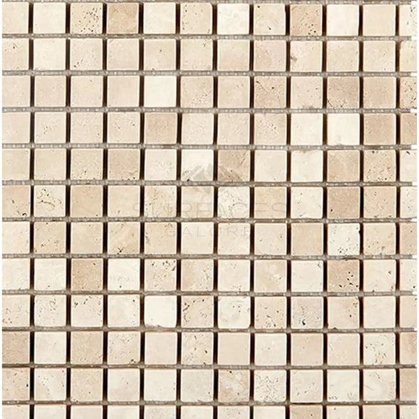 Beige square mosaic tiles from Durango Paredon 5/8X5/8 Mosaic Travertine Tumbled