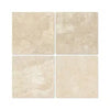 Four beige Durango/Paredon 6X6 Tumbled Travertine tiles displayed elegantly