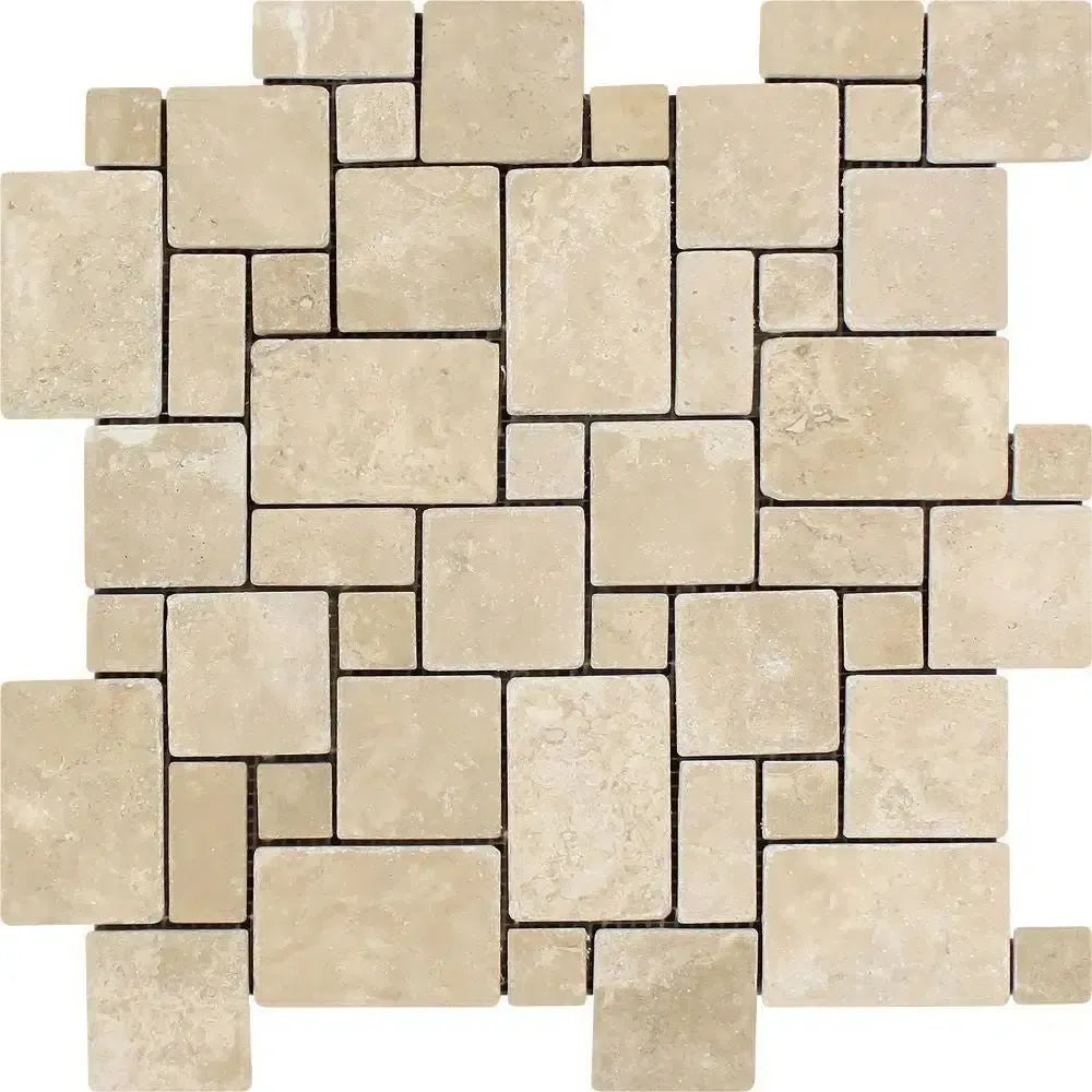 Beige Travertine Mosaic Tile from Durango Paredon Mini-Versailles Collection