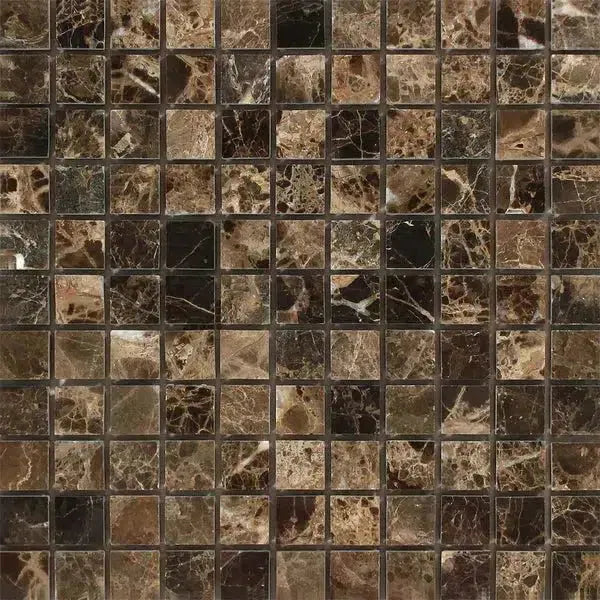 Brown mosaic tile pattern of Emperador Dark Marble 1X1 Mosaic Polished product