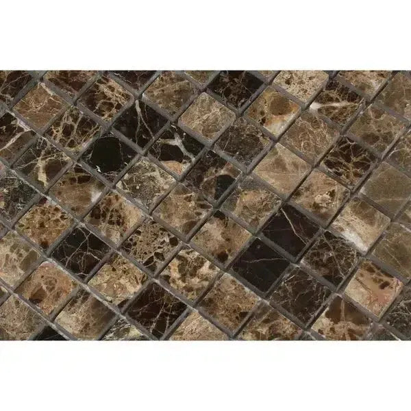 Brown and black mosaic tile pattern of Emperador Dark Marble 1X1 Mosaic Polished