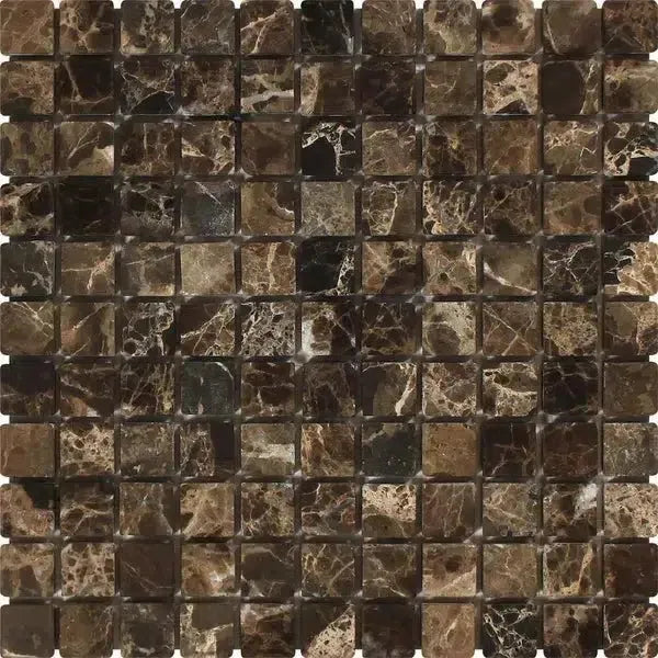 Brown marble mosaic tile sheet of Emperador Dark Marble 1X1 Mosaic Tumbled