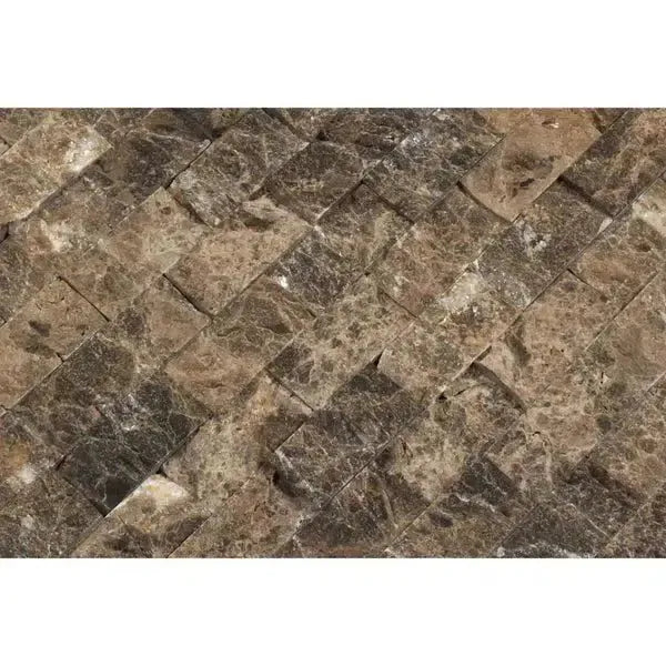 Brown marble mosaic tile from Emperador Dark Marble 1X2 Brick Mosaic Split-Faced design