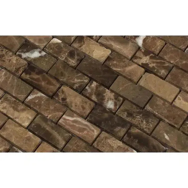 Brown marble brick mosaic Emperador Dark Marble 1X2 Tumbled for elegant interior design