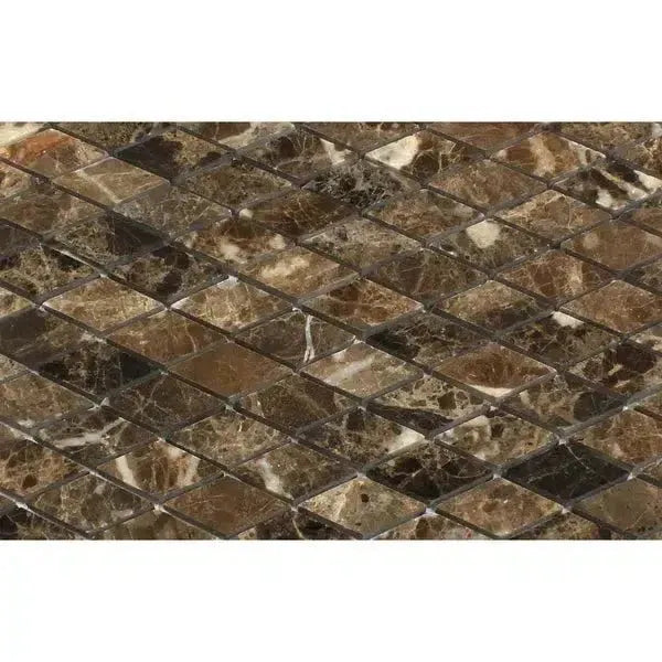 Brown Marble Diamond Mosaic Tile from Emperador Dark Marble 1X2 Collection