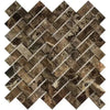 Brown Marble Herringbone Mosaic Tile in Emperador Dark Marble Polished Finish