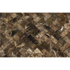 Brown marble herringbone tile in Emperador Dark Marble 1X4 Herringbone Mosaic Polished